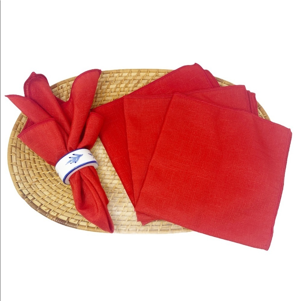 4-pc Vintage Red Linen Cloth Dinner Napkins